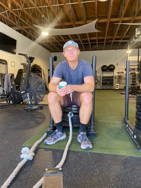 Owen Jones, 23, between sets at Lilley Fitness.